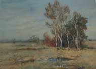 Birken im Moor Aquarell