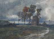 Ruine mit Bäumen Aquarell